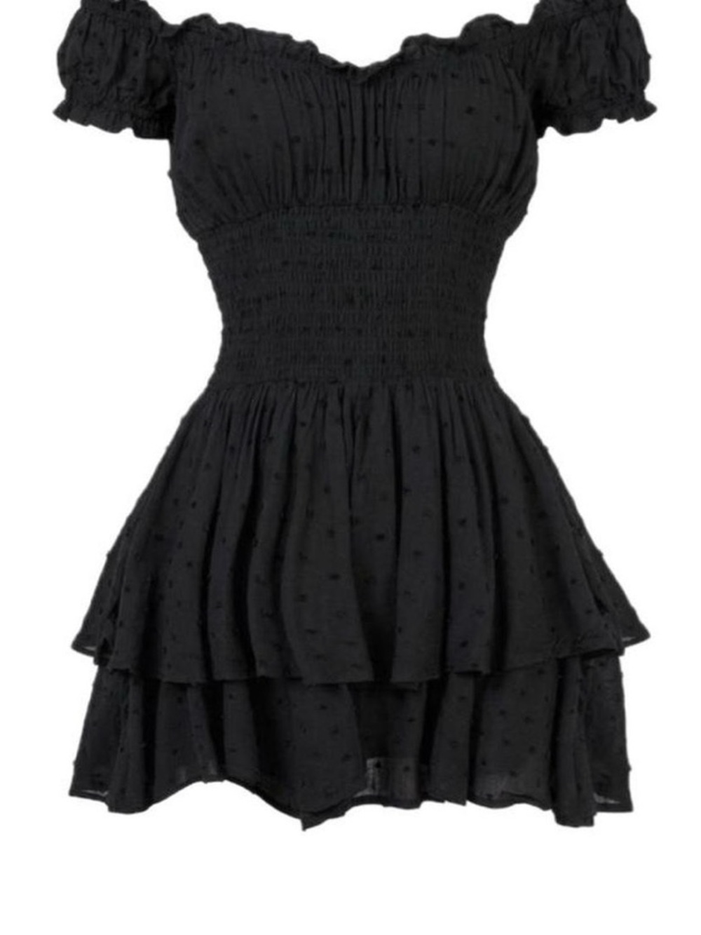 Princess Polly Black Smocked Off-Shoulder Tiered Mini Dress